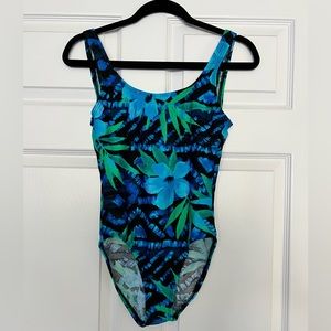Catalina One Piece Swimsuit - Medium size Black & Blue Floral